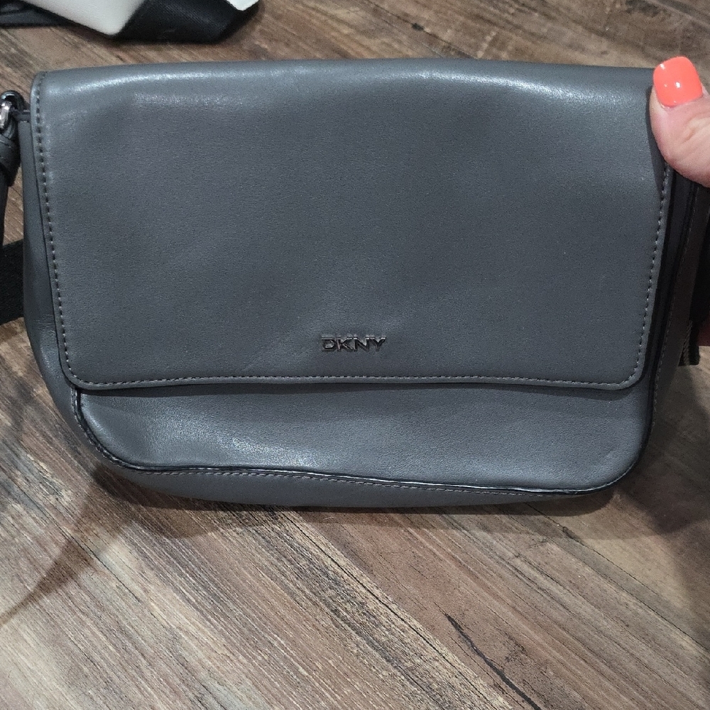 DKNY Gray Messenger Bag Sleek Minimalist Design